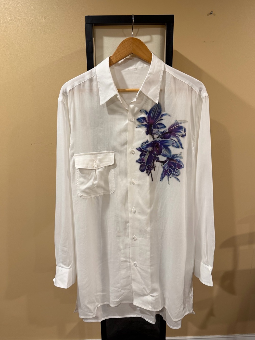 Yohji Yamamoto Blue & Purple Flower / Floral White Button Up Shirt